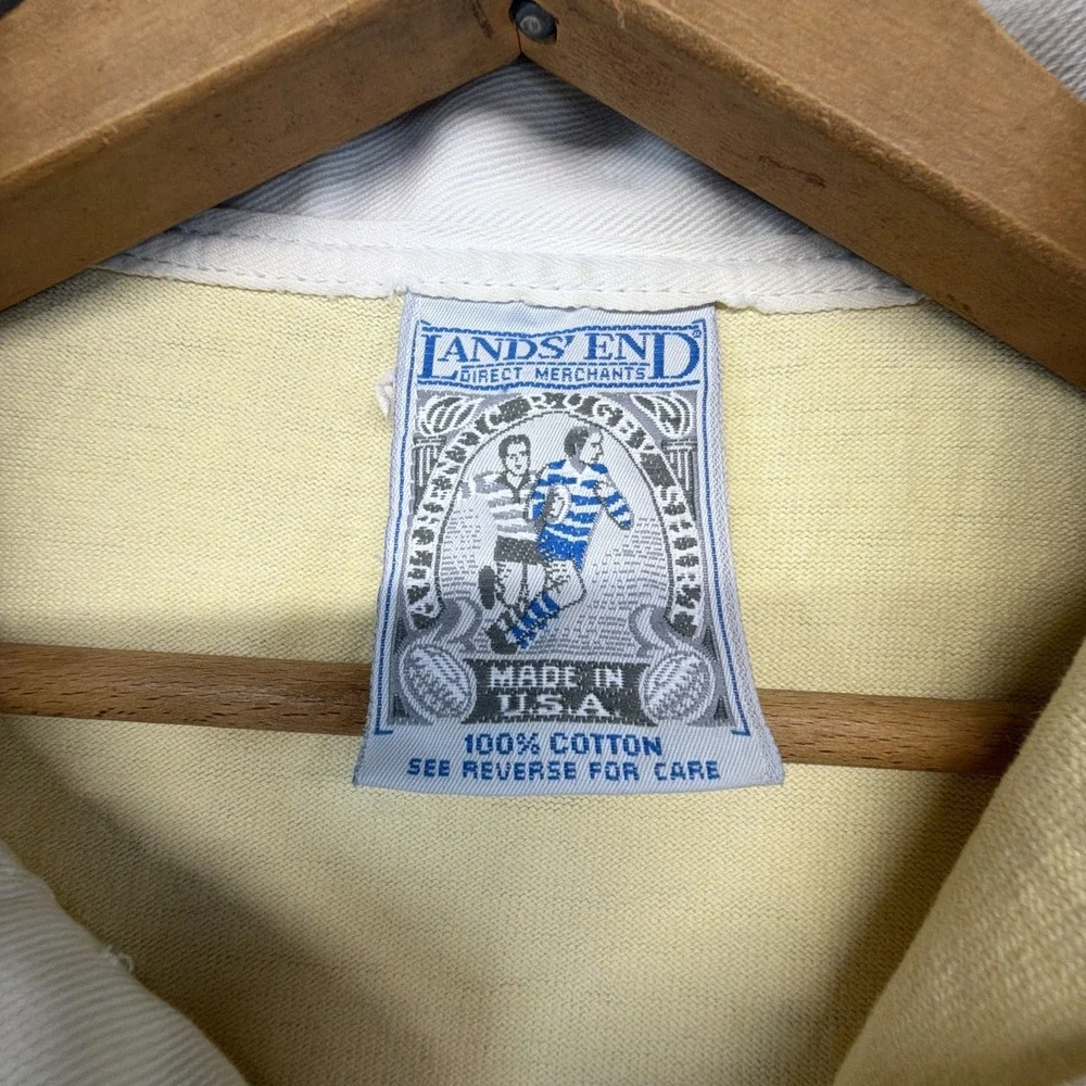 Vintage Lands End Rugby Shirt Mens L Striped Cotton Long Sleeve Polo Made In USA